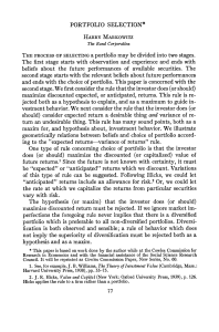 Portfolio Selection by Harry Markowitz: Expected Returns-Variance Rule