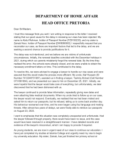Visa Delay Appeal Letter Due to Lawyer Misconduct