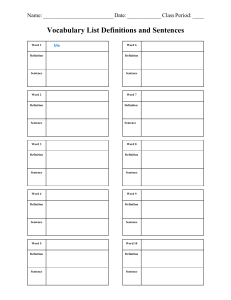 Vocabulary List Definitions and Sentences Worksheet
