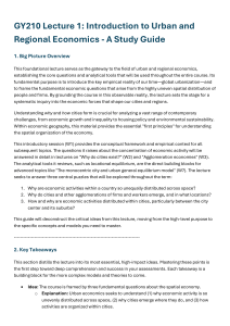 GY210 Lecture 1 Study Guide: Urban and Regional Economics