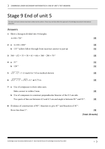 Cambridge Lower Secondary Maths 9 Unit 5 Test Answers