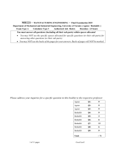 MIE221 Manufacturing Engineering Final Exam 2025
