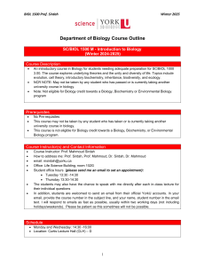 York University BIOL 1500 Course Outline Winter 2025