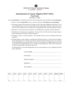 University of Ottawa MAT 1341A Final Exam