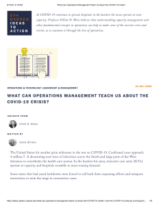 Operations Management & COVID-19 Crisis Insights