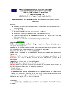 Programa Anal&iacute;tico Doctorado en Educaci&oacute;n: M&eacute;todos Avanzados de Investigaci&oacute;n Cualitativa
