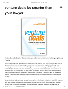 Venture Deals: Be Smarter Than Your Lawyer Guide