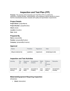 Inspection and Test Plan (ITP) Template