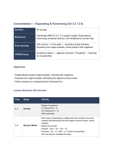 Year 8 Lesson Plan: Expanding & Factorising Algebra