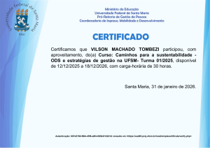 Certificado de Curso: Caminhos para a Sustentabilidade - UFSM