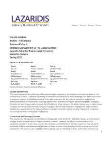 BU491 Syllabus: Strategic Management in Global Context