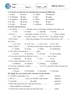 Class 5 English Mock Test 2