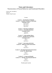 Neuroscience of Social Behavior and Emotional Disorders Course Notes