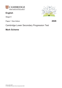 Cambridge Stage 9 English Paper 1 Mark Scheme 2026