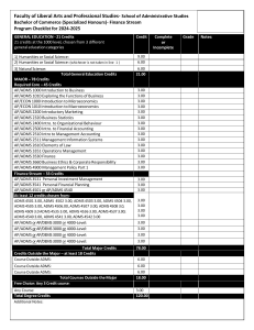 York University BCom Finance Stream Program Checklist 2024-2025