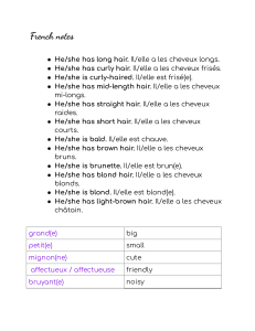 Notes de fran&ccedil;ais : Cheveux, Adjectifs, Verbes