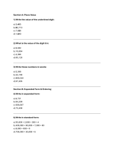 Math Worksheet: Place Value, Decimals, Rounding