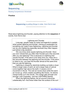 Sequencing Reading Comprehension Worksheet: Lightning & Thunder