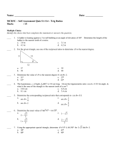MCR3U Trig Ratios Quiz 5.1-5.4
