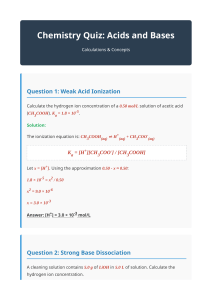 Chemistry Quiz: Acids and Bases Calculations