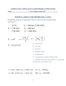MEEN 321.01 Sample Test 3 Formula Sheet & Problems