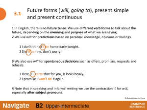English Grammar: Future Forms (will, going to), Present Simple & Continuous