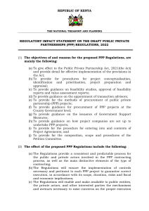 Kenya PPP Regulations 2022 Regulatory Impact Statement