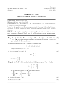 Chalmers Linj&auml;r Algebra Tentamen V&aring;r 2026