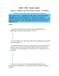 EDUC 5193 Study Guide 1: Testing and Assessment
