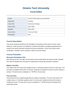 Ontario Tech University Introductory Sociology Course Outline