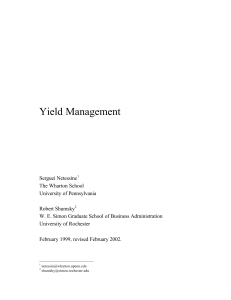 Yield Management: Concepts and Applications in Service Industries