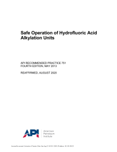 Safe Operation of Hydrofluoric Acid Alkylation Units - API RP 751