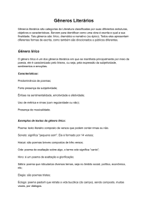 G&ecirc;neros Liter&aacute;rios: Lirico, Dram&aacute;tico, Narrativo