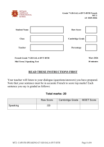 Grade 7 French Mid Term 2 Speaking Test 2025-2026