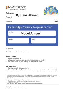 Cambridge Primary Science Stage 6 Paper 2 Model Answer 2026