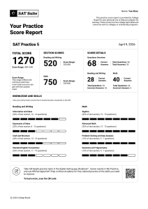 SAT Practice 5 Score Report: 1270 Total Score