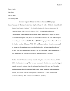 Economic Impacts of Single-Use Plastics Annotated Bibliography