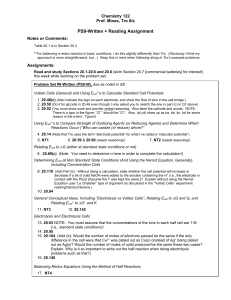 Chemistry 122 PS9: Redox & Electrochemistry Problem Set