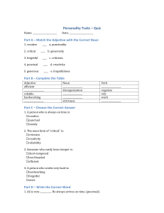 Personality Traits Quiz Worksheet