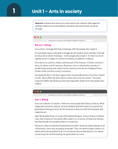 Unit 1: Arts in Society - Art Repatriation Debate