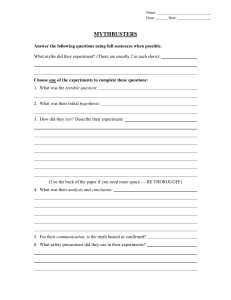 MythBusters Worksheet: Scientific Method Questions