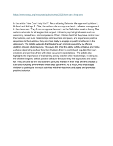 How Can I Help You? Reconsidering Behavior Management