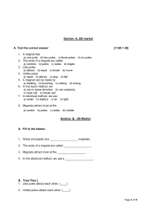 Magnetism Test: Multiple Choice, Fill in the Blanks, True/False
