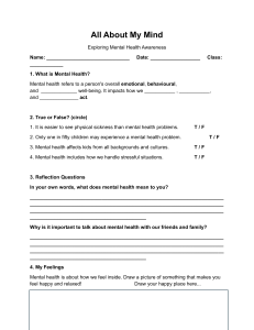 All About My Mind: Mental Health Awareness Worksheet