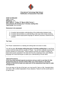 Year 10 English Power Assessment Task Notification