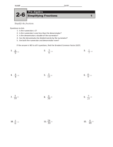 Pre-Algebra Simplifying Fractions Worksheet