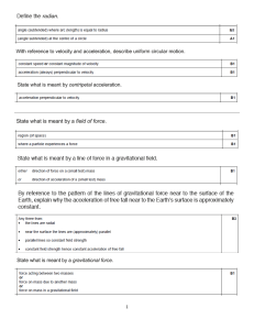 Physics Exam: Radians, Circular Motion, Gravitational Fields