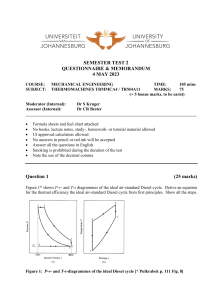 University of Johannesburg Mechanical Engineering Thermomachines Semester Test 2