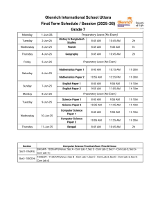 Glenrich Grade 7 Final Term Schedule 2025-26