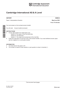 Cambridge A Level History Paper 3 May 2023